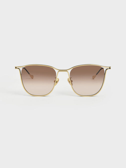 Two-Tone Wire Frame Butterfly Sunglasses, Gold, hi-res