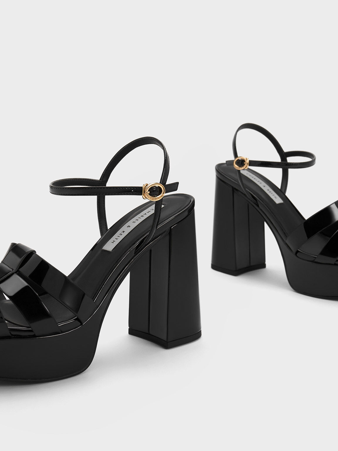 Patent Gladiator Platform Sandals, Black, hi-res