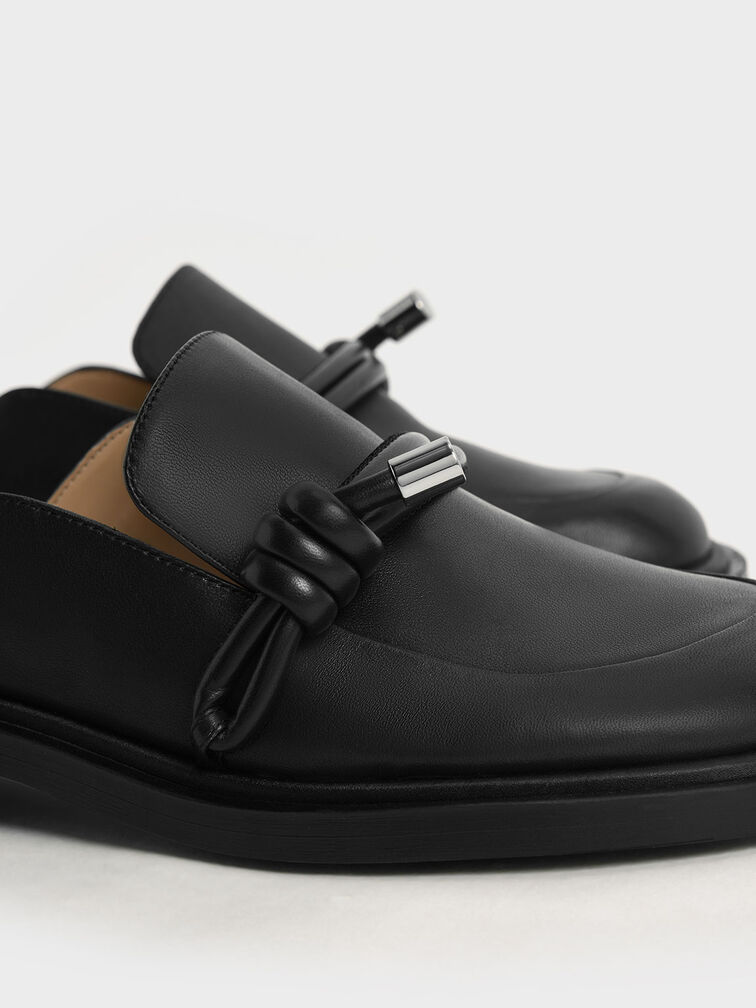 Leather Knotted Loafer Mules, Black, hi-res