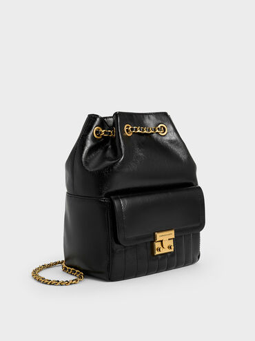 Mochila Donna de efecto arrugado, Negro, hi-res