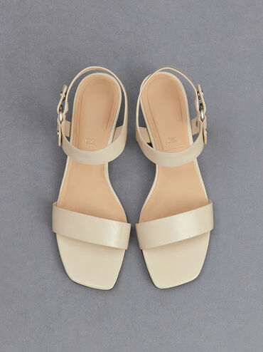 Distressed Leather Ankle-Strap Sandals, Chalk, hi-res