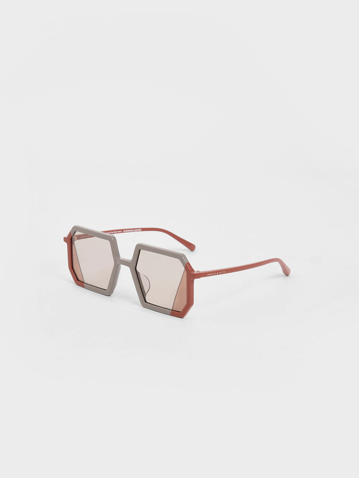 Two-Tone Geometric Sunglasses, Taupe, hi-res