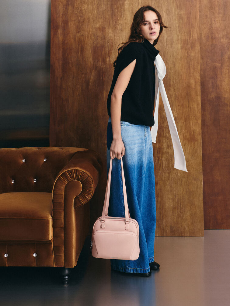 Nelly Front-Pocket Boxy Backpack, Light Pink, hi-res