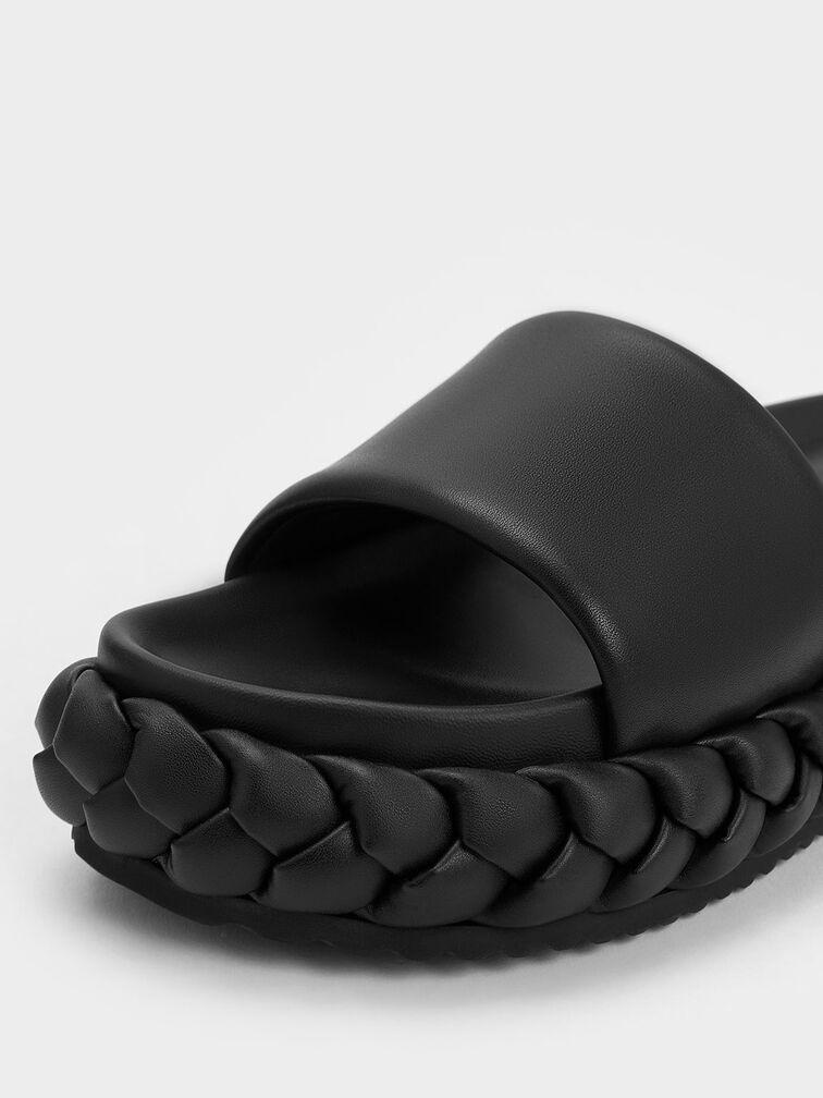 Tali Leather Braided Slides, Black, hi-res