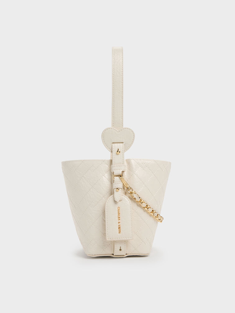 Duo Quilted Chain Bucket Bag, Cream, hi-res