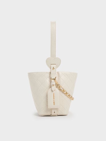 Duo Quilted Chain Bucket Bag, Cream, hi-res