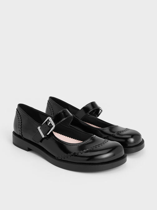 Zapatos Mary Jane con hebilla de corazón, Negro pulido, hi-res