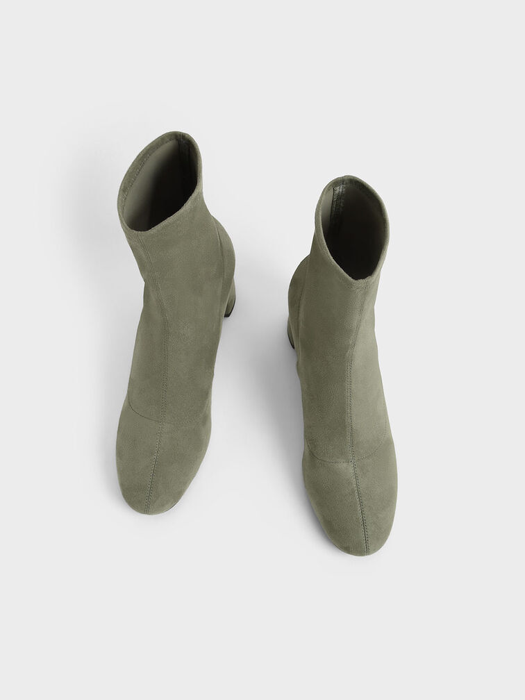Textured Stitch-Trim Ankle Boots, Sage Green, hi-res