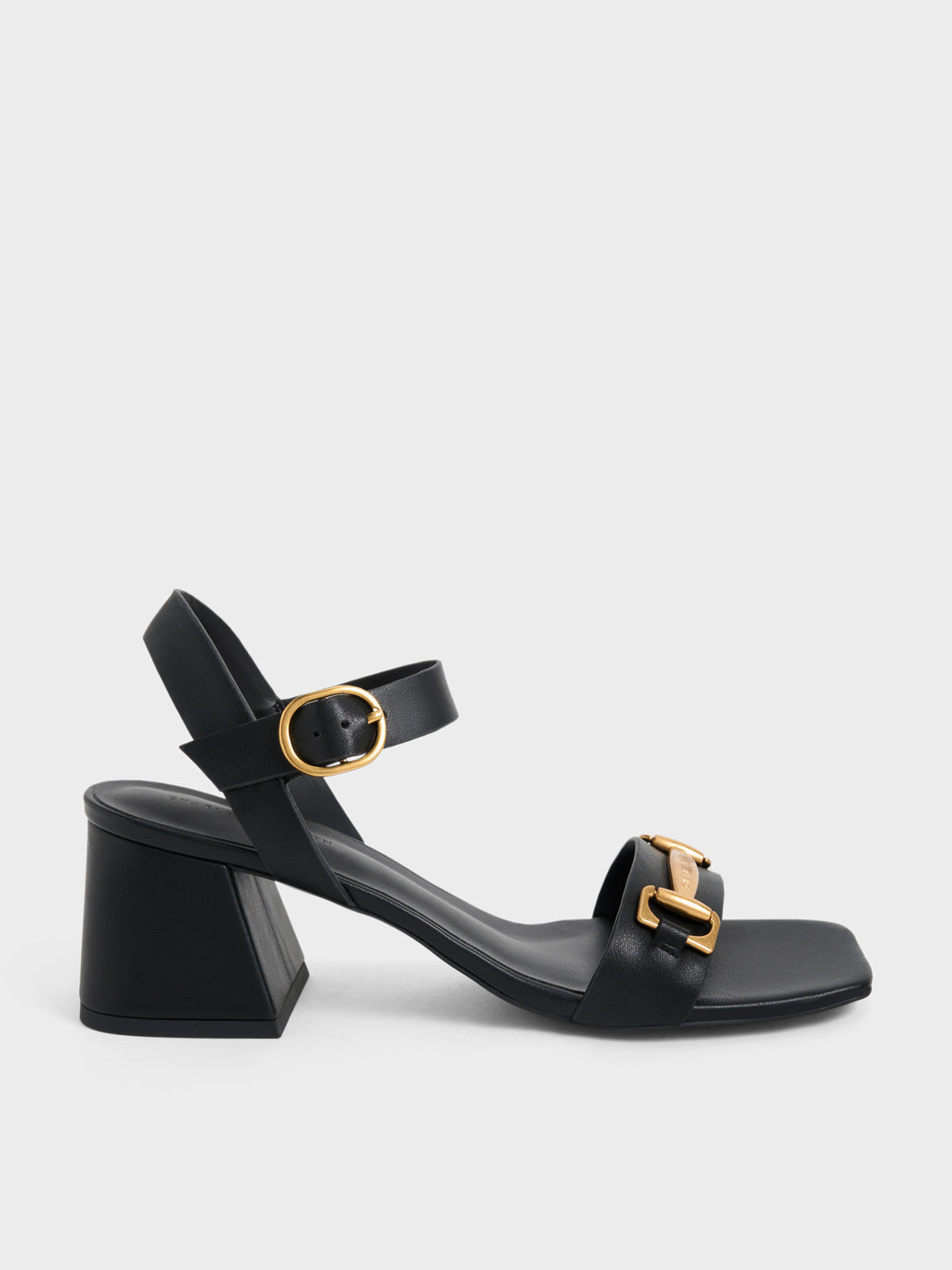 Metallic Bar Block Heel Sandals, Black, hi-res