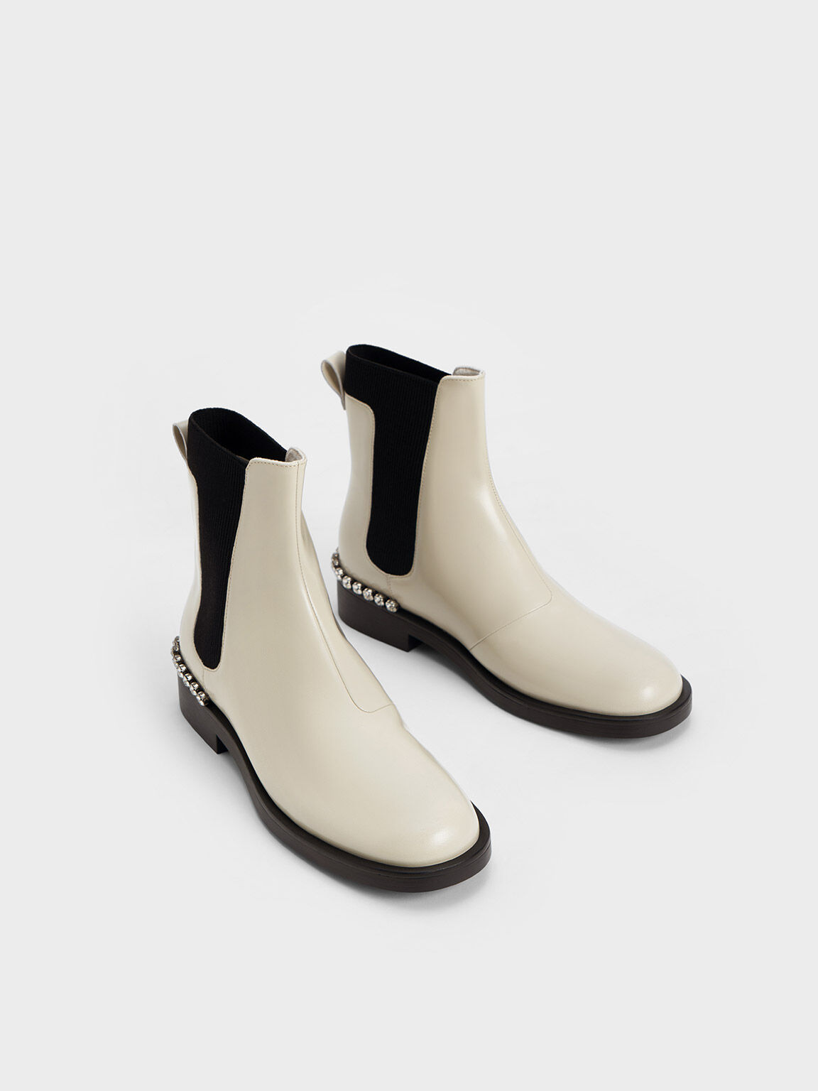 Leather Gem-Embellished Chelsea Boots, Chalk, hi-res