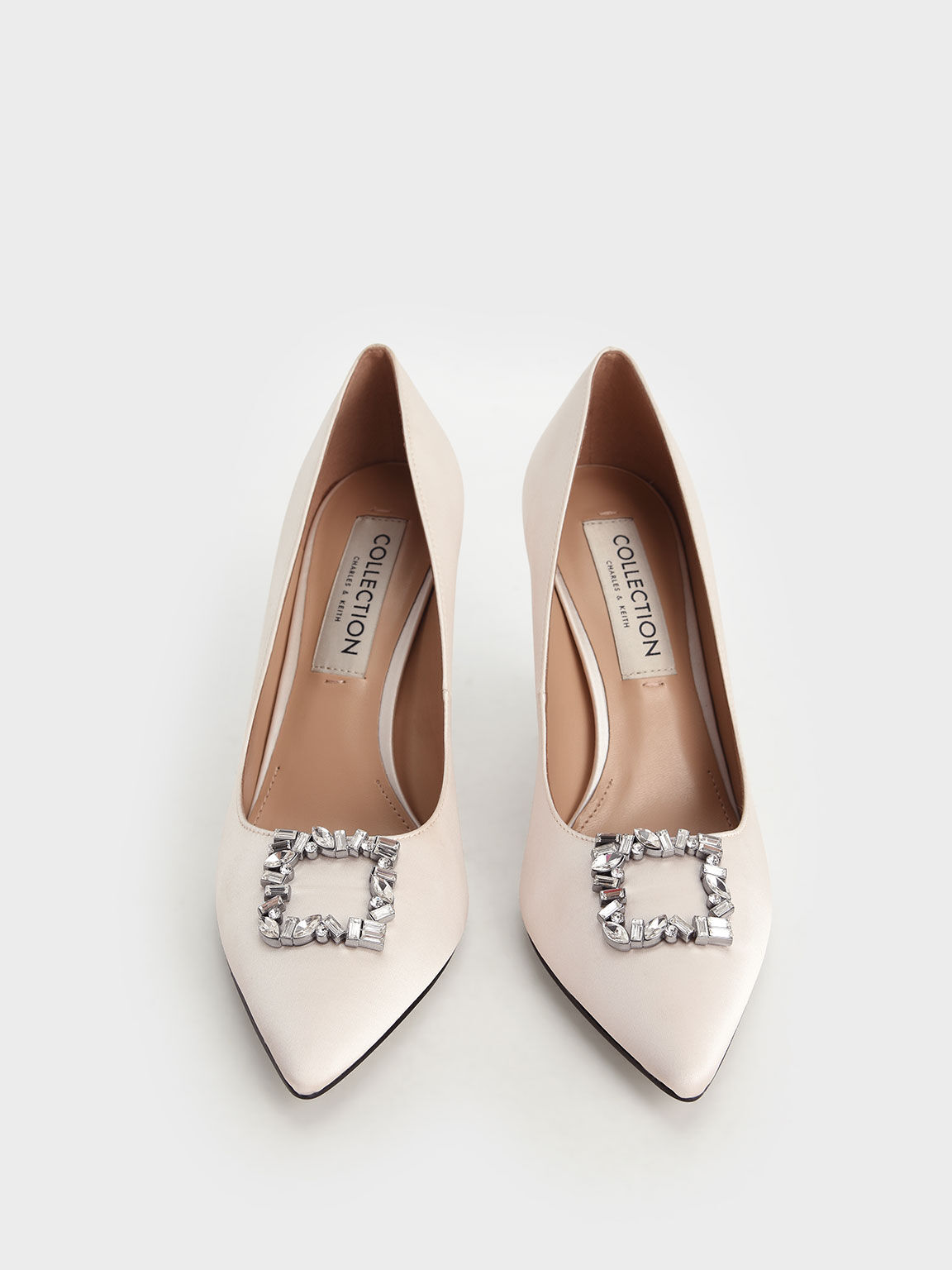 Cream Wedding Collection: Satin Gem-Embellished Pumps - CHARLES & KEITH PH