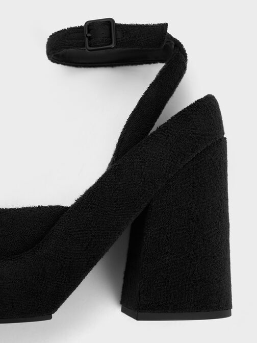 Tacones de plataforma Loey con correa al tobillo, Negro texturizado, hi-res
