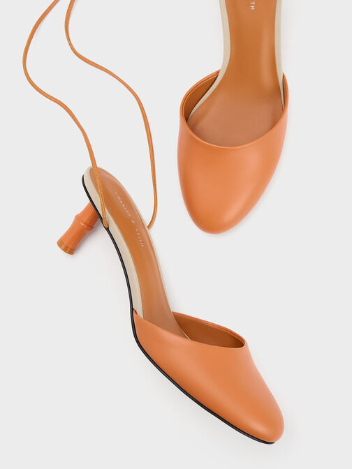 Bamboo Heel Tie-Around Pumps, Orange, hi-res