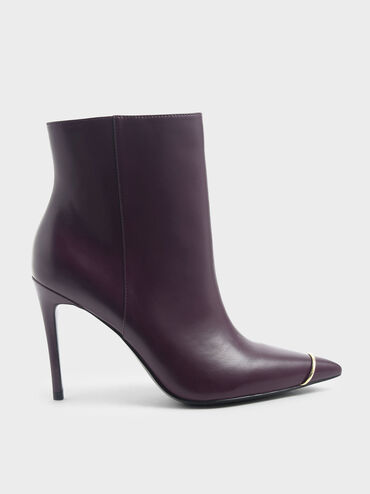 Metallic Accent Pointed Toe Stiletto Heel Boots, Purple, hi-res