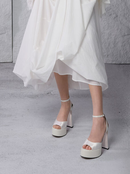 Michelle Recycled Polyester Platform Sandals, White, hi-res