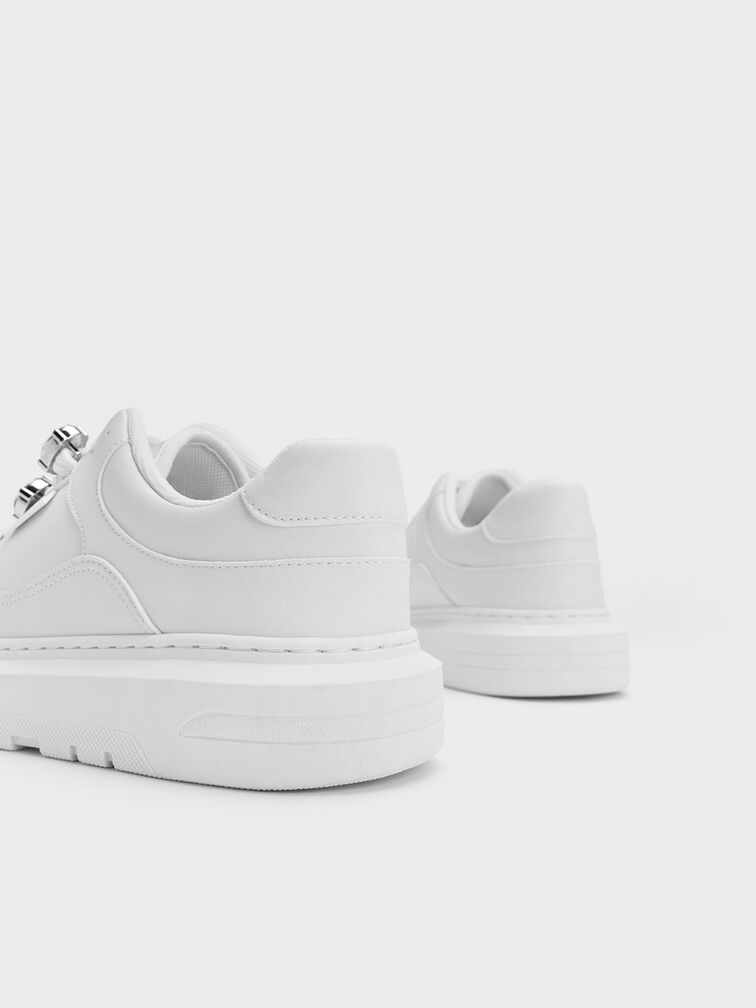 Gem-Embellished Platform Sneakers, White, hi-res