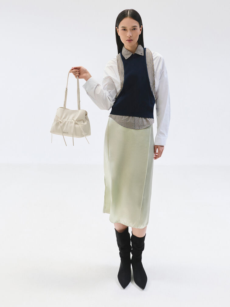 Reese Ruched Bow Shoulder Bag, Cream, hi-res