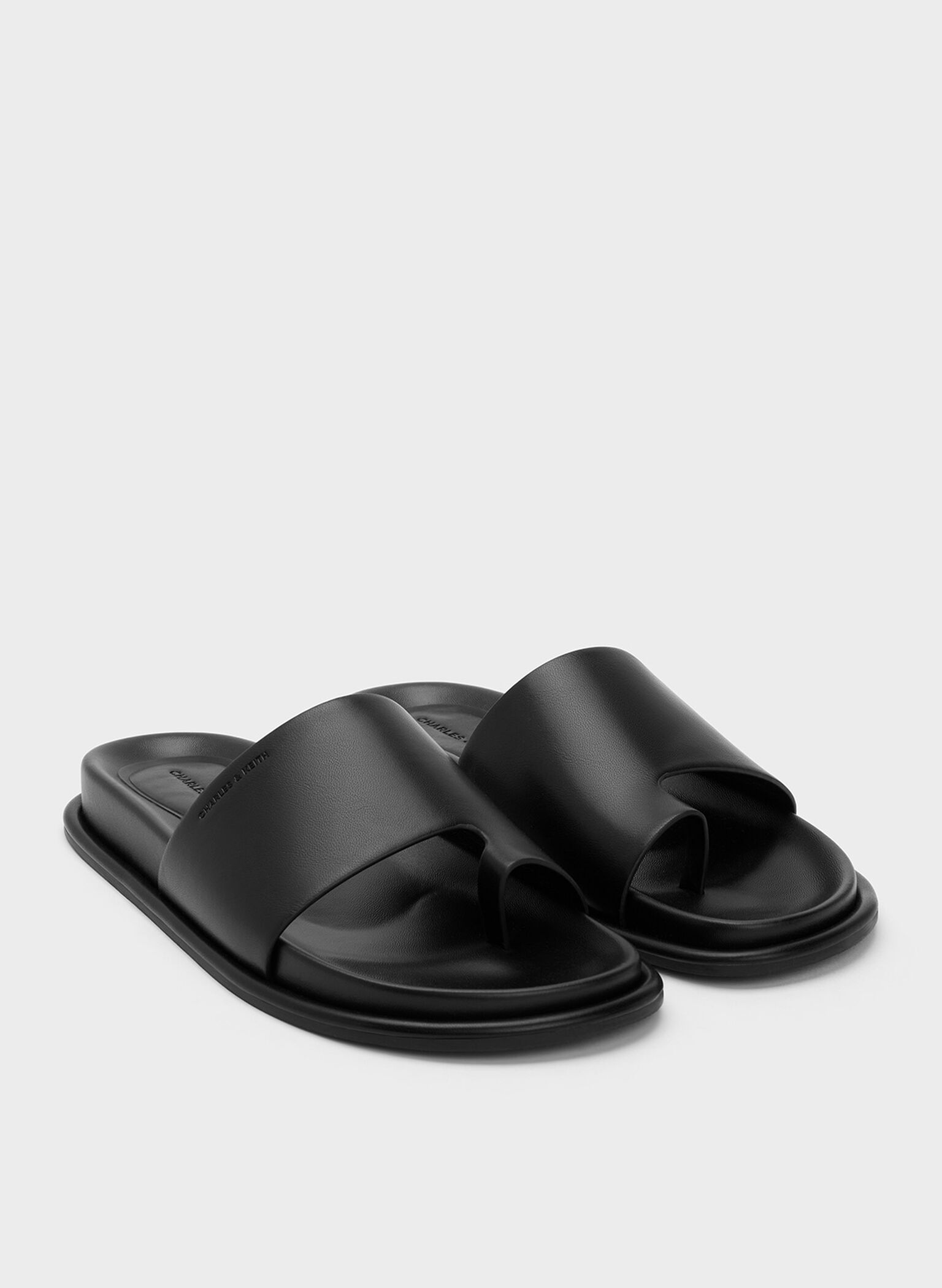 Wide-Strap Toe-Ring Sandals, Black, hi-res