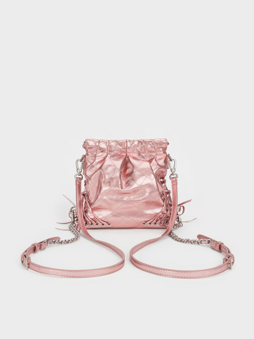 Duo Metallic Grommet Chain-Handle Two-Way Backpack, Aura Pink, hi-res