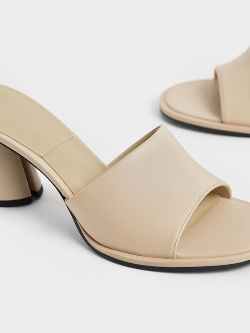 Medina Leather Cylinder Heel Mules, Beige, hi-res