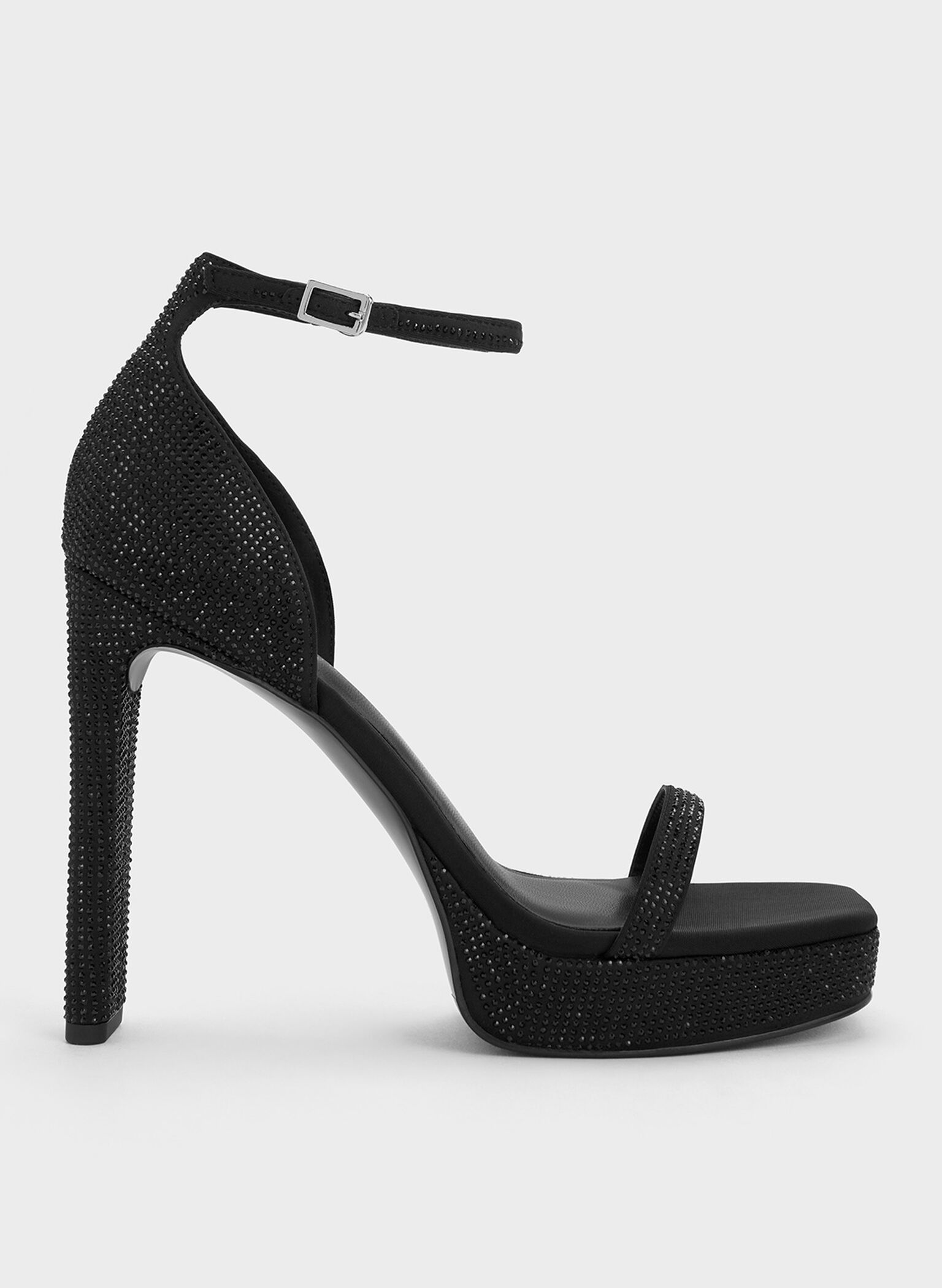 Crystal Ankle-Strap Platform Sandals, Black Textured, hi-res