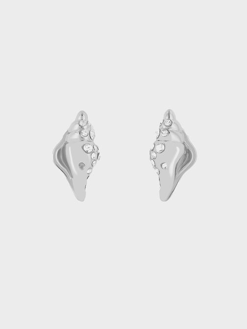 Oceana Seashell Crystal Stud Earrings, Silver, hi-res