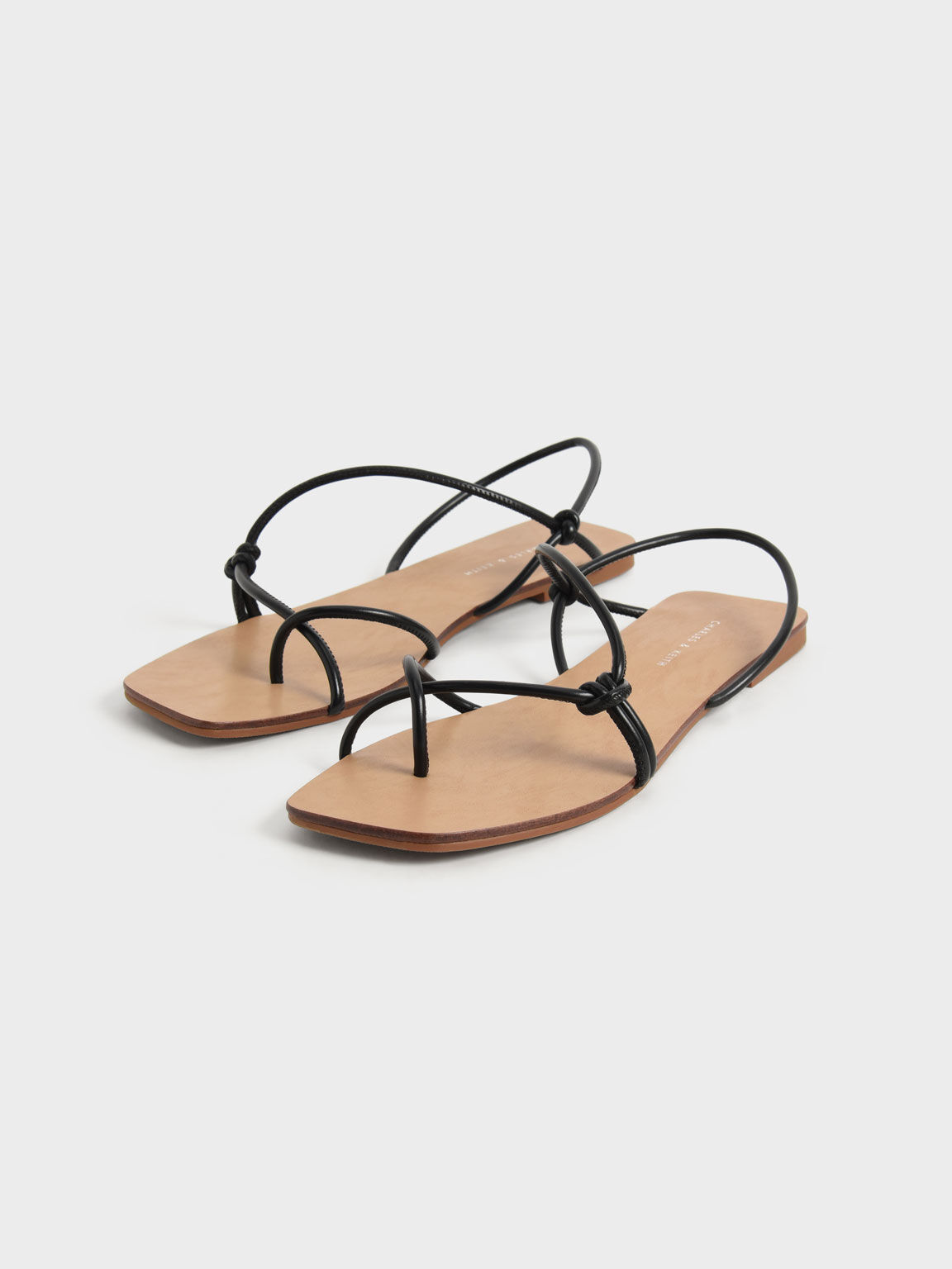 Strappy Knotted Thong Sandals, Black, hi-res
