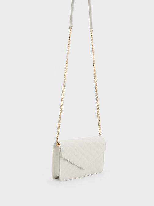 Duo Quilted Envelope Clutch, White, hi-res