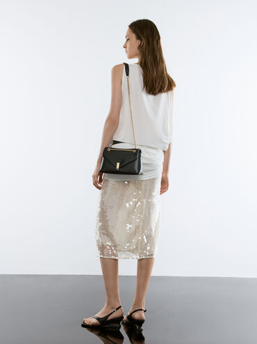 릴리벳 메탈릭 악센트 체인 스트랩 백, 블랙, hi-res