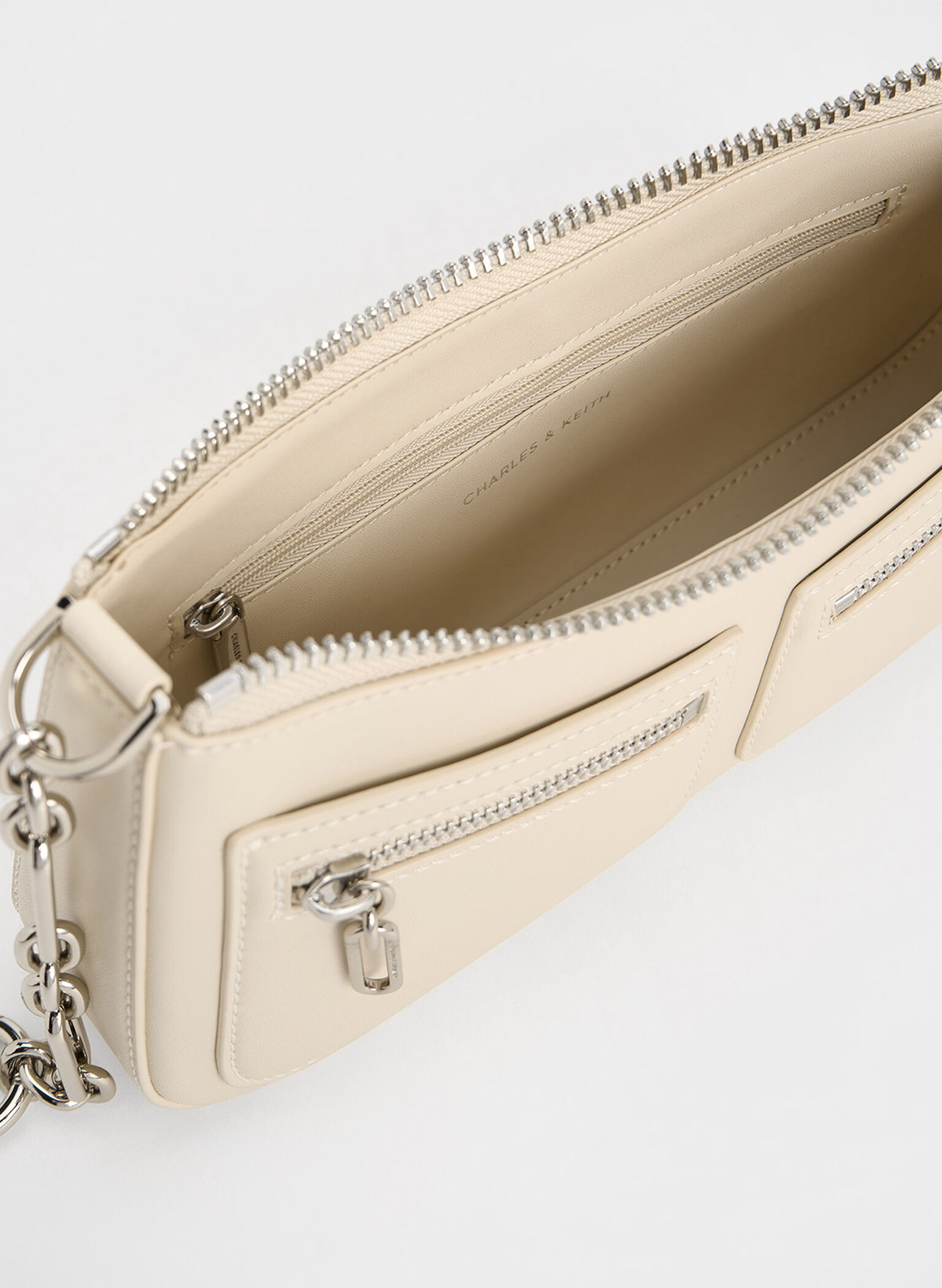 Chain-Strap Shoulder Bag, Beige, hi-res