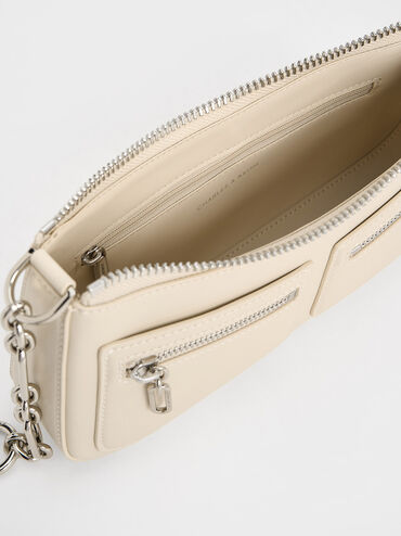 Chain-Strap Shoulder Bag, Beige, hi-res