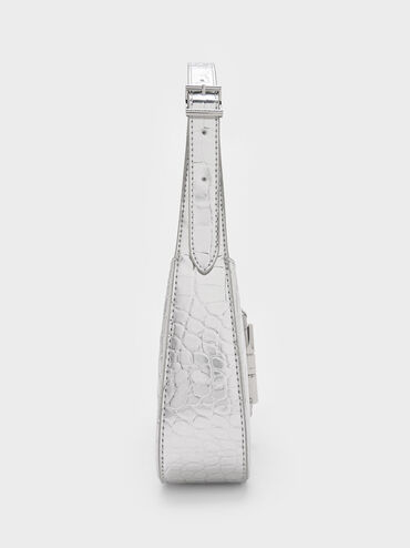 Cesia Croc-Effect Metallic-Accent Shoulder Bag, Silver, hi-res