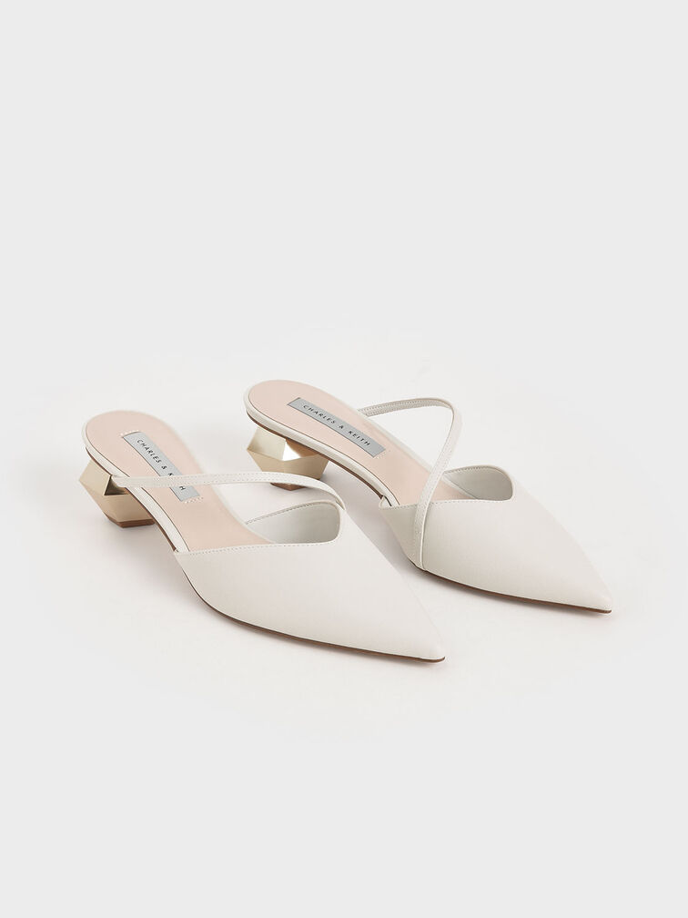 Asymmetric Strap Chrome Heel Mules, Chalk, hi-res