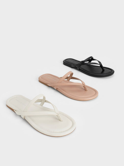 Strappy Thong Sandals, Black, hi-res