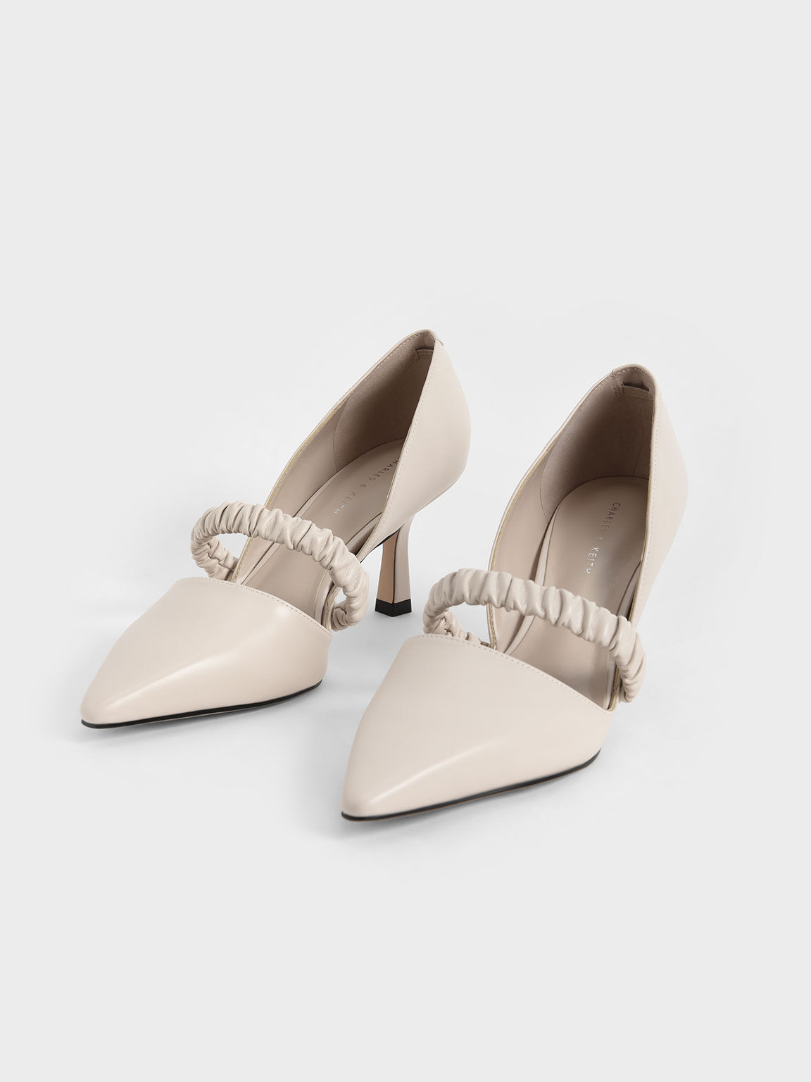 Chalk Ruched Strap D'Orsay Pumps - CHARLES & KEITH International