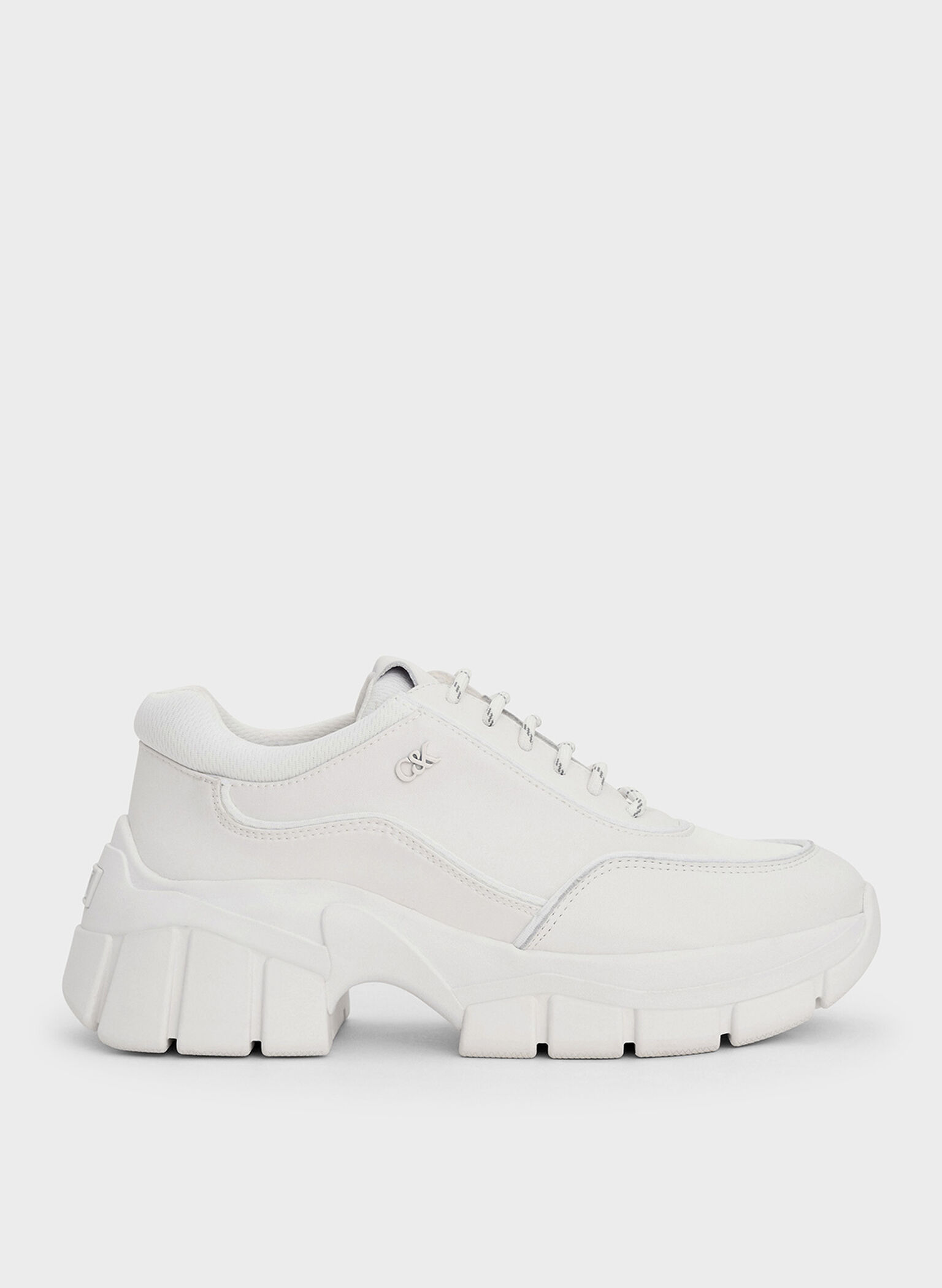Zapatillas deportivas gruesas Yunna de cuero y tejido reciclado, Blanco, hi-res