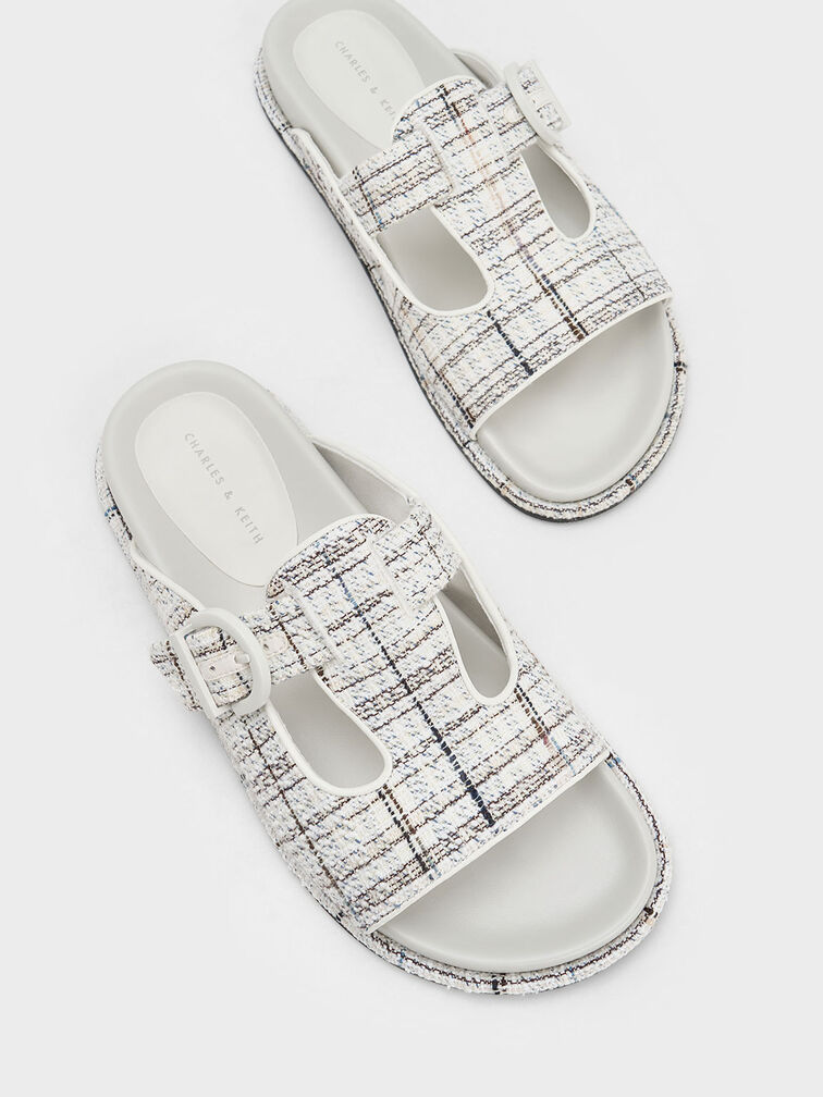 Cut-Out Tweed Buckled Slides, Multi, hi-res