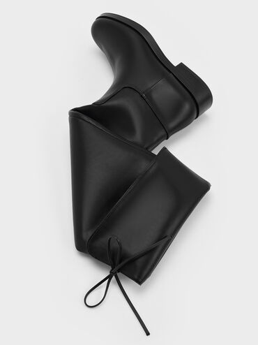 Botas altas hasta el muslo con lazo en la espalda, Negro, hi-res