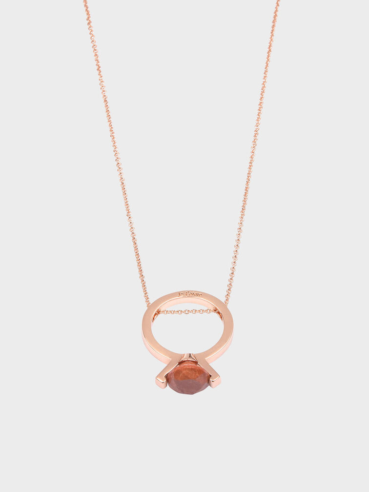 Red Jasper Stone Ring Matinee Necklace, Rose Gold, hi-res
