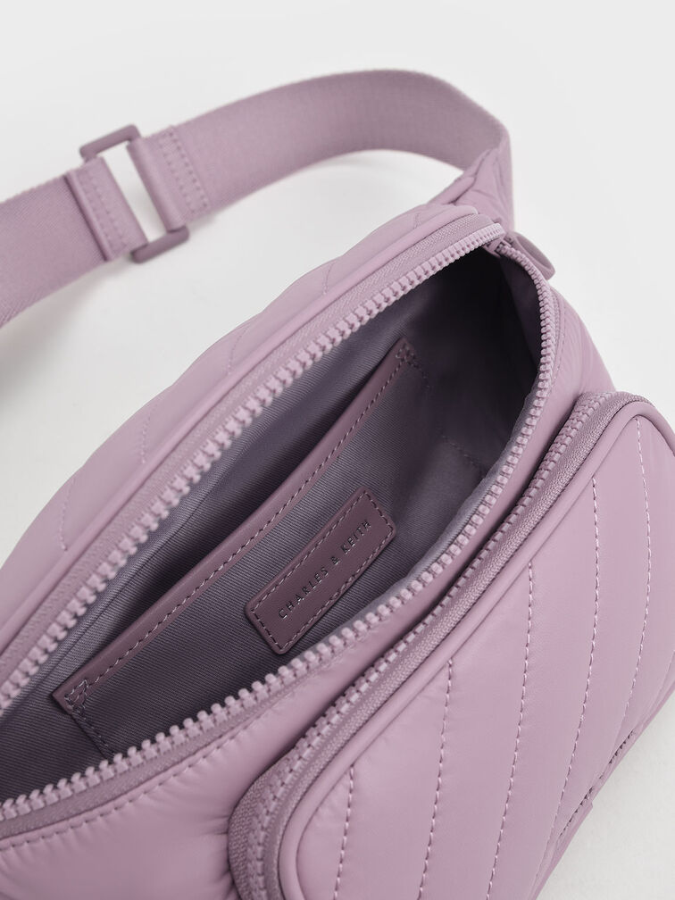 Bolso con paneles y tira tipo cinturón, Lila, hi-res