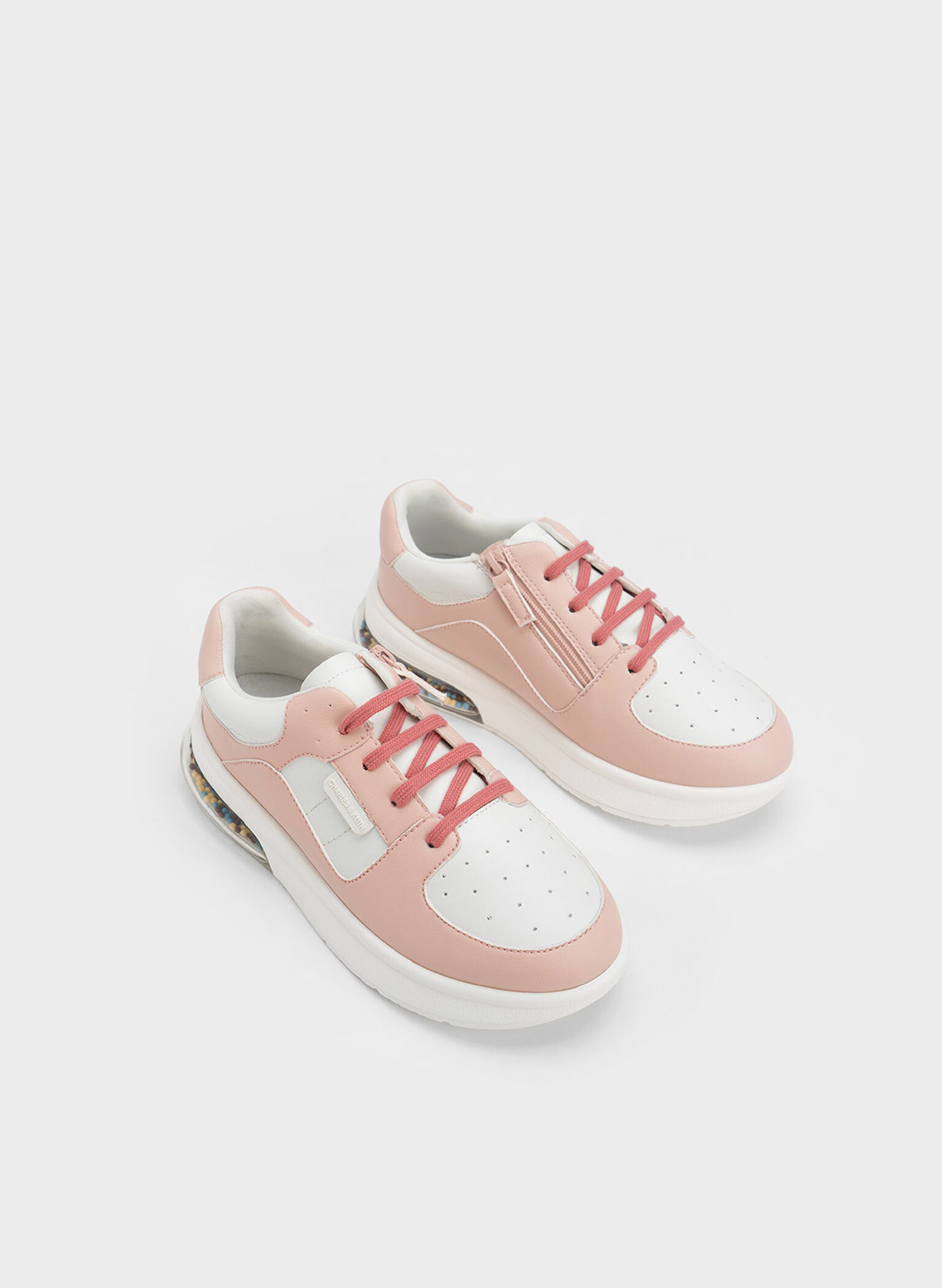 Girls' Beaded Sole Lace-Up Sneakers, Blush, hi-res