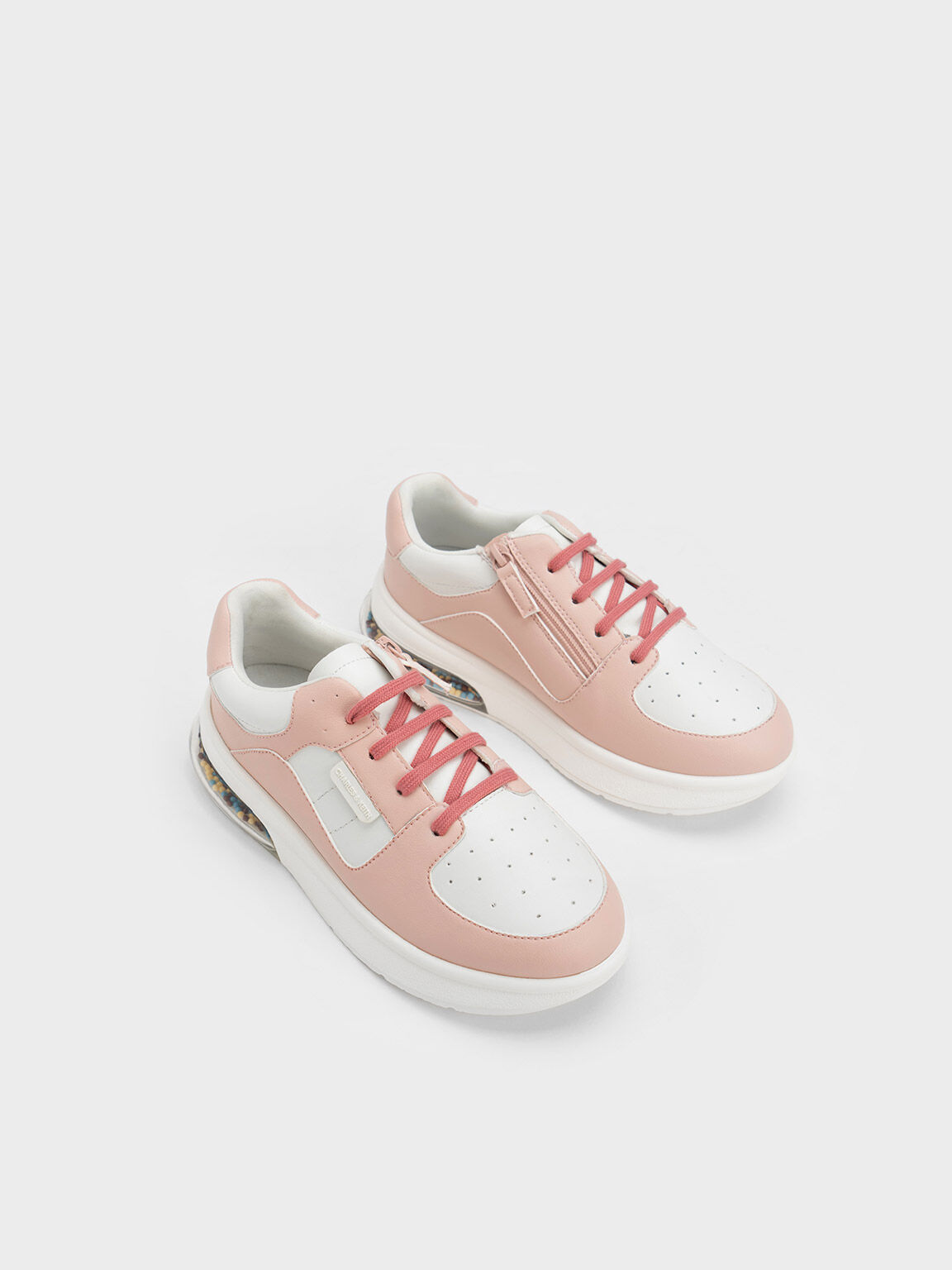 Girls' Beaded Sole Lace-Up Sneakers, Blush, hi-res