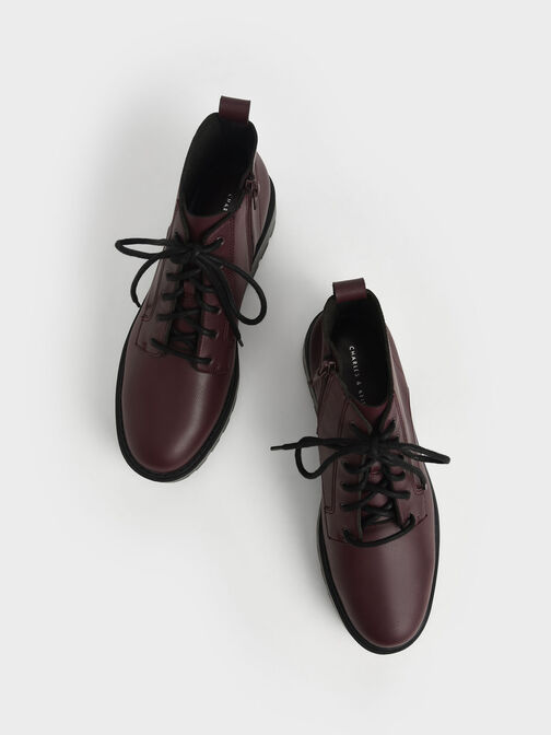 Botines gruesos con cordones, Burgundy, hi-res