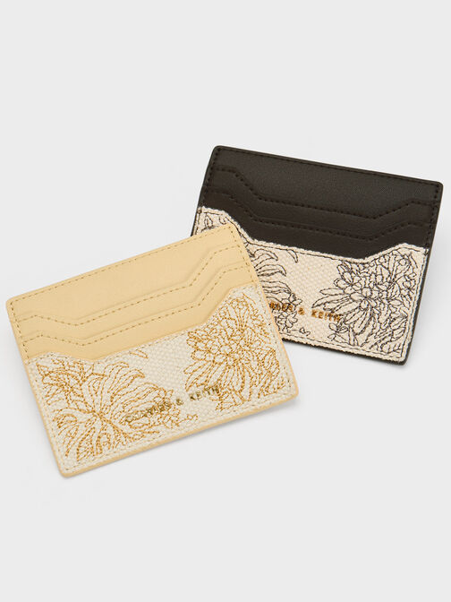 Floral Illustrated Canvas Card Holder, Beige, hi-res