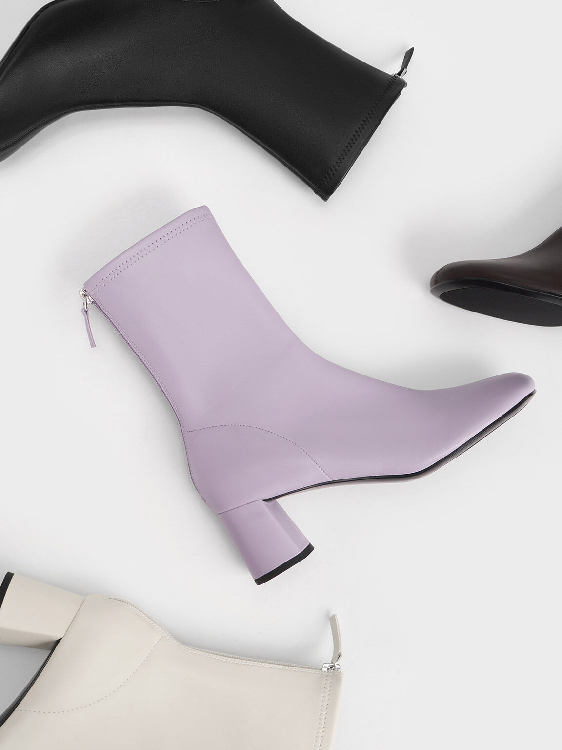 Round-Toe Zip-Up Ankle Boots, Black, hi-res