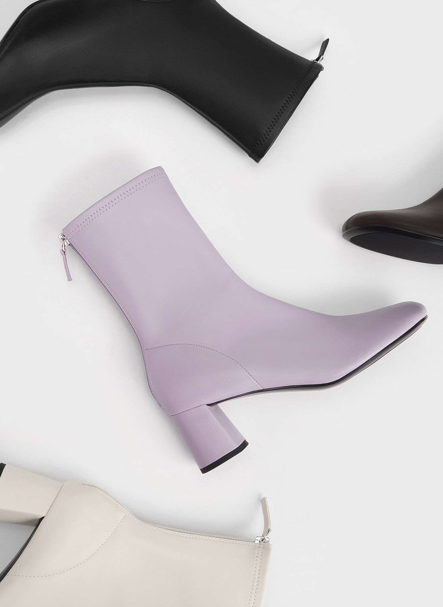 Round-Toe Zip-Up Ankle Boots, Black, hi-res