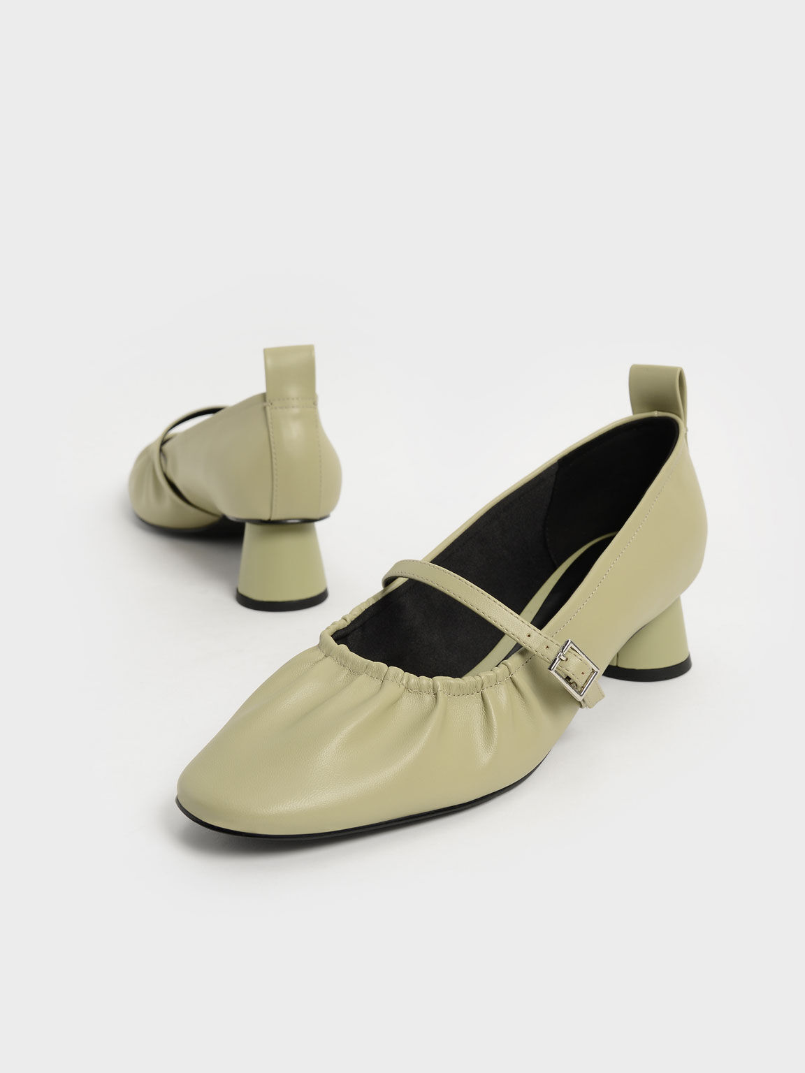 Ruched Mary Jane Pumps, Sage Green, hi-res