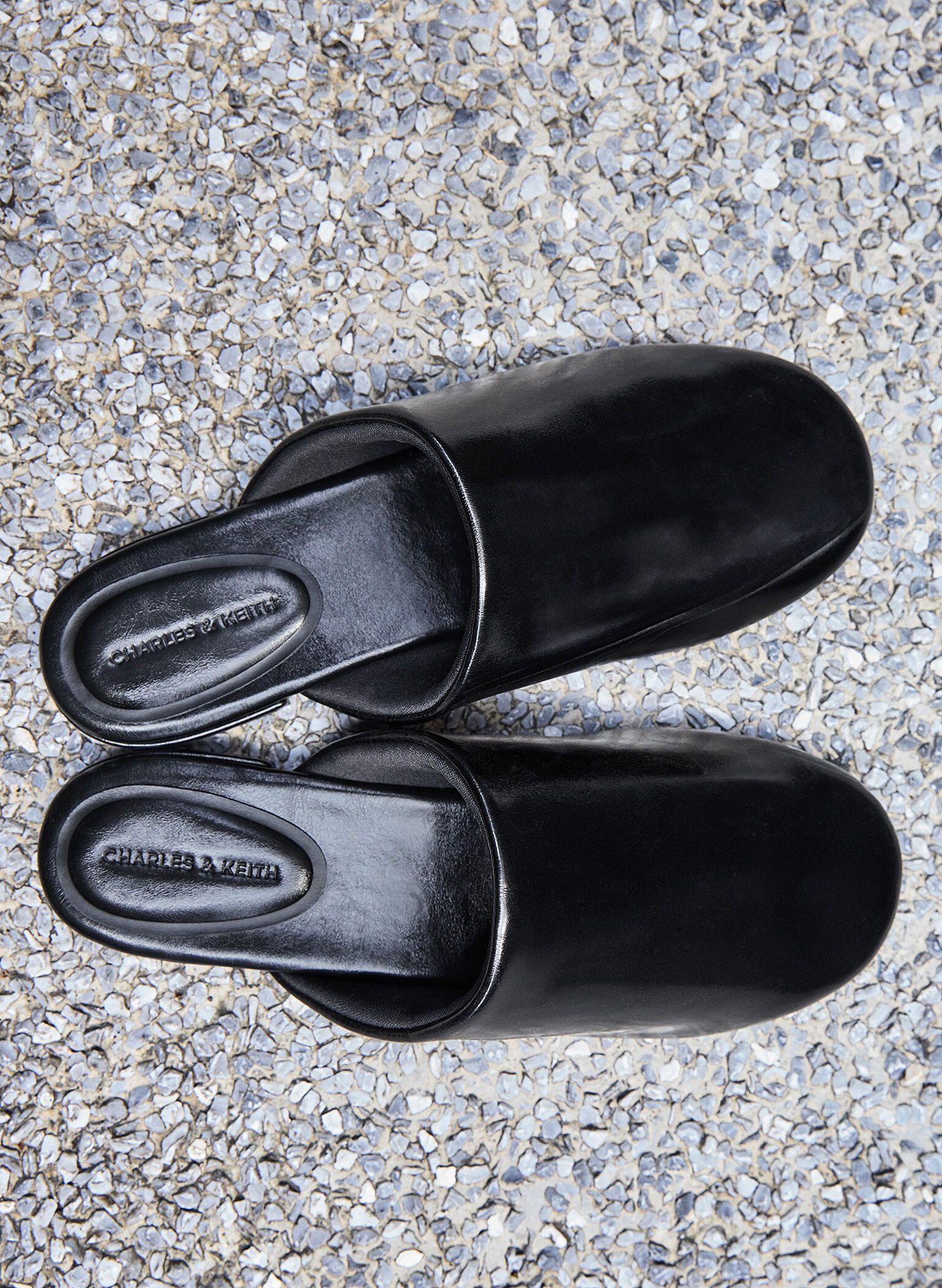 Padded Covered Flat Mules, Black, hi-res
