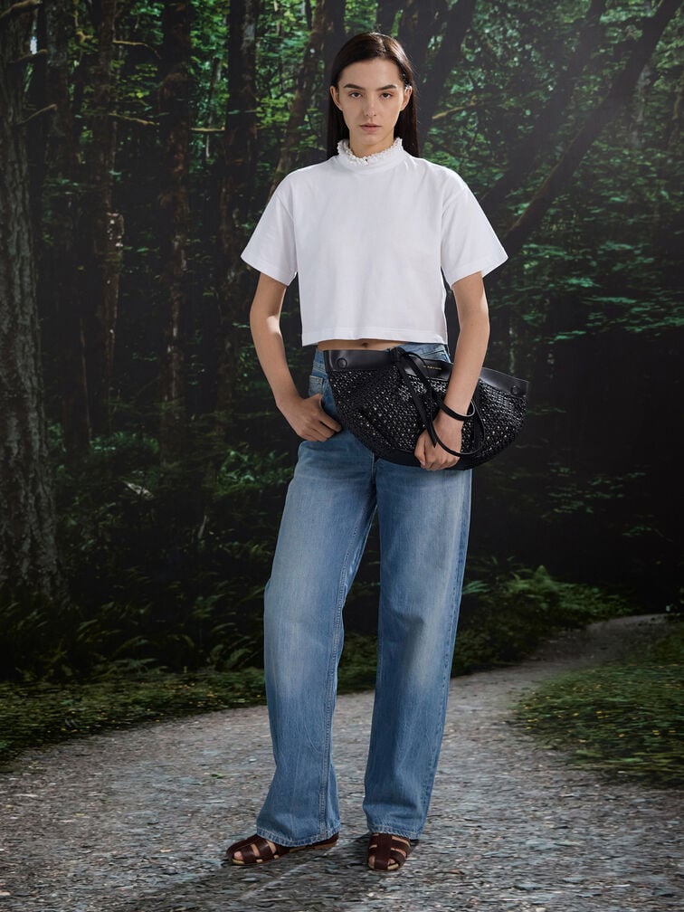 Calla Woven Tote Bag, Black, hi-res