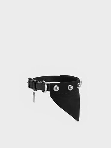 Metallic Bead-Embellished Pet Collar, Noir, hi-res